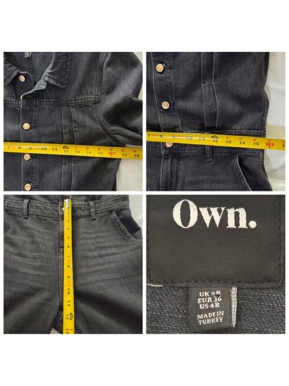 Own. Denim Boiler Suit Jumpsuit Washed Black Utility Button Coverall US 4 - Picture 9 of 11
